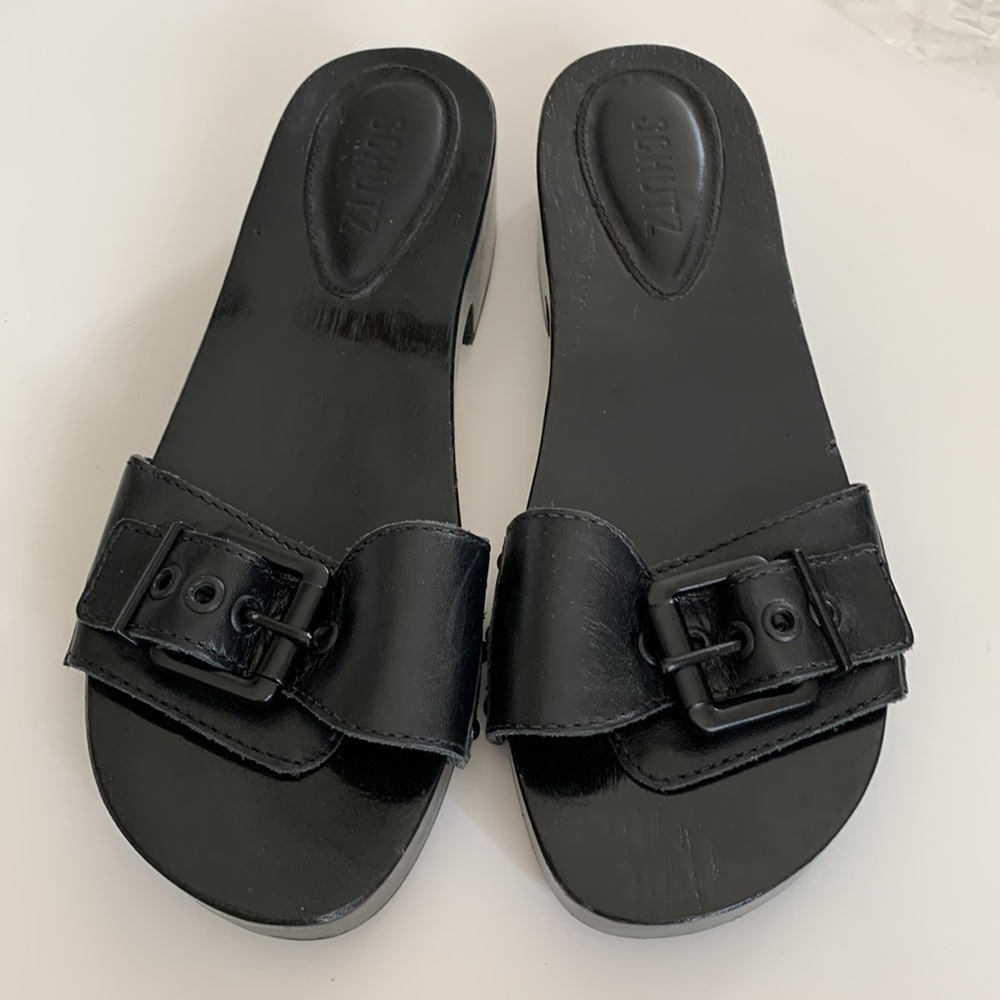REVOLVE Schultz Leather Black Sandals S-Leona - Picture 8 of 8